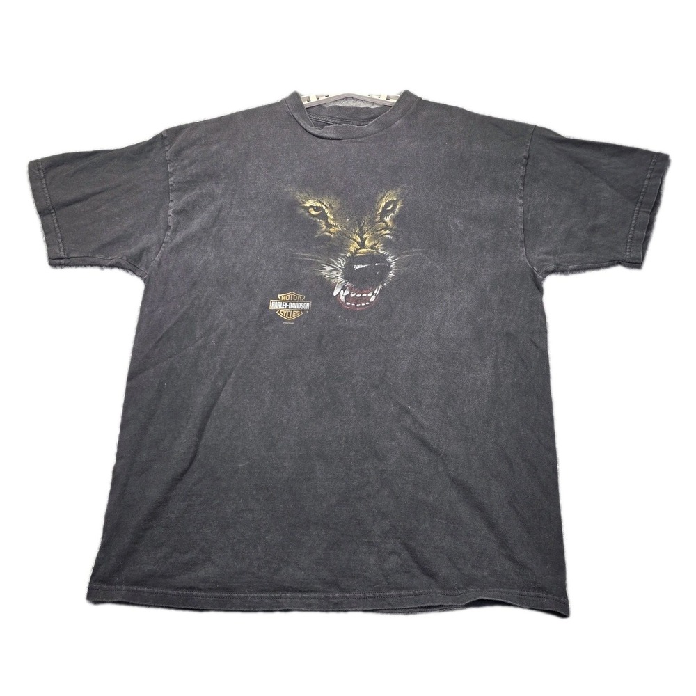 Vintage Harley-Davidson Wolf Graphic T-Shirt Holoubek Men's 2XL‎ Black 1997/2002